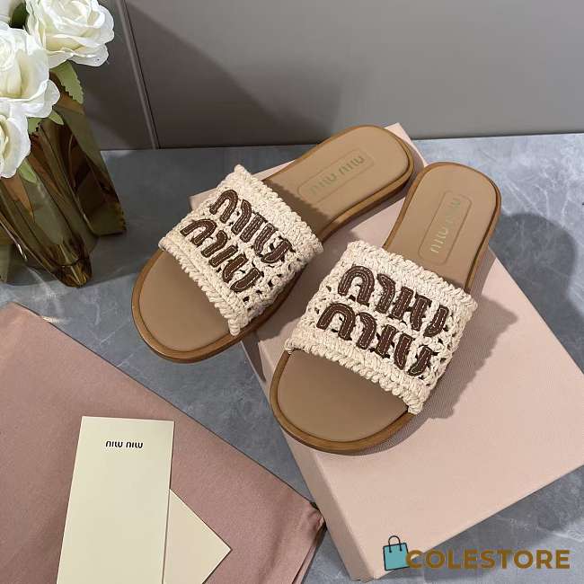 Colestore Miu Miu Crochet and leather slides Ivory - 1