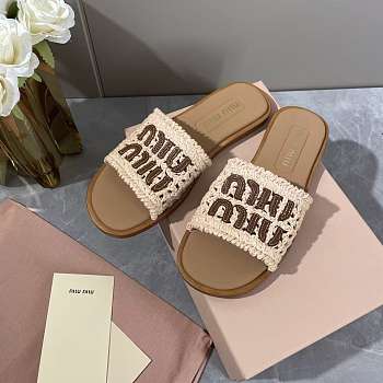 Colestore Miu Miu Crochet and leather slides Ivory