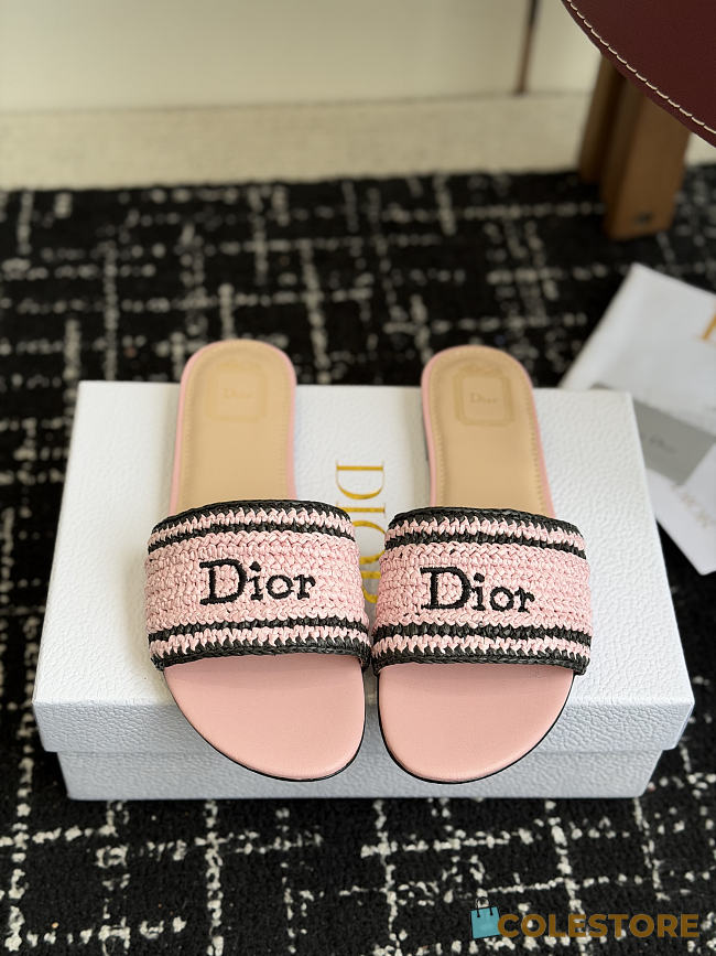 Colestore Dior Dioriviera Dior Woven Slide Soupir Pink Crocheted Raffia-Effect Technical Fabric - 1
