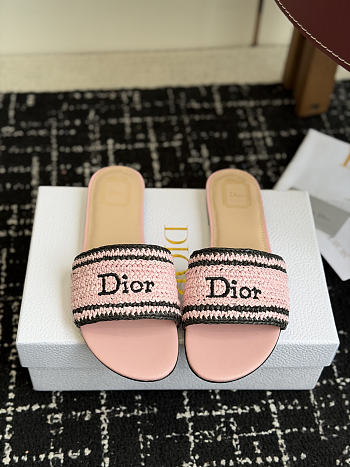 Colestore Dior Dioriviera Dior Woven Slide Soupir Pink Crocheted Raffia-Effect Technical Fabric