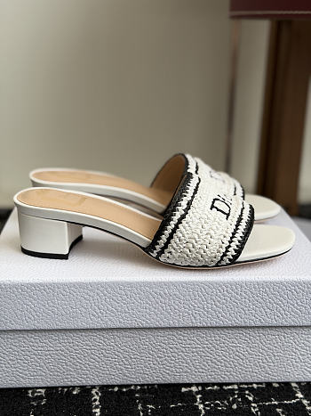 Colestore Dior Dioriviera Dior Woven Heeled Slide White Crocheted Raffia-Effect Technical Fabric 