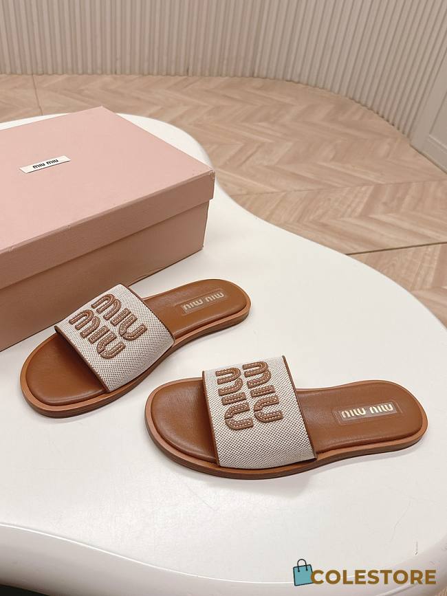 Colestore Miu Miu Canvas and leather slides Beige/Brandy - 1