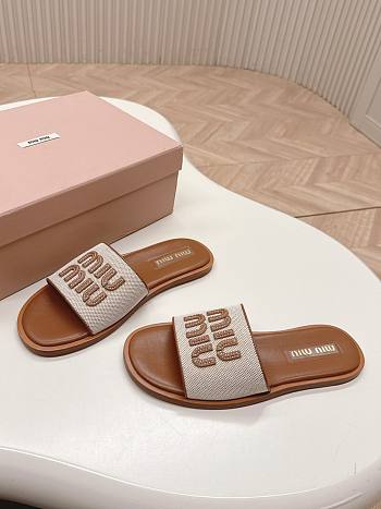 Colestore Miu Miu Canvas and leather slides Beige/Brandy