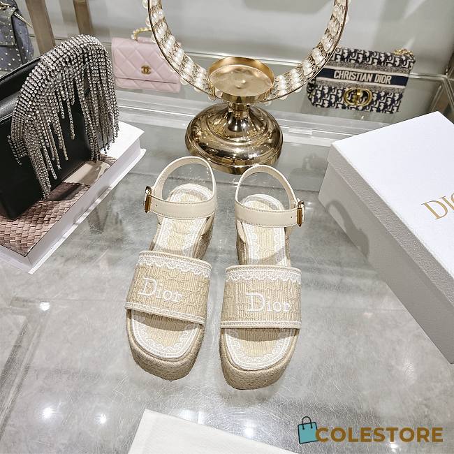 Colestore Dior Dentelle Wedge Sandal Trench Dior Oblique Embroidered Cotton and White Lace - 1