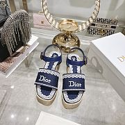 Colestore Dior Dentelle Wedge Sandal Navy Blue Dior Oblique Embroidered Cotton and White Lace - 1