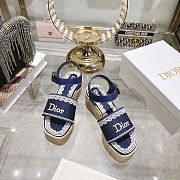 Colestore Dior Dentelle Wedge Sandal Navy Blue Dior Oblique Embroidered Cotton and White Lace - 5