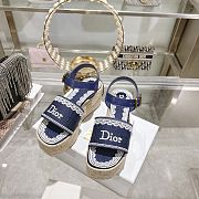 Colestore Dior Dentelle Wedge Sandal Navy Blue Dior Oblique Embroidered Cotton and White Lace - 2