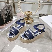 Colestore Dior Dentelle Wedge Sandal Navy Blue Dior Oblique Embroidered Cotton and White Lace - 6