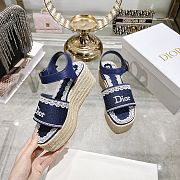 Colestore Dior Dentelle Wedge Sandal Navy Blue Dior Oblique Embroidered Cotton and White Lace - 4