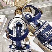Colestore Dior Dentelle Wedge Sandal Navy Blue Dior Oblique Embroidered Cotton and White Lace - 3