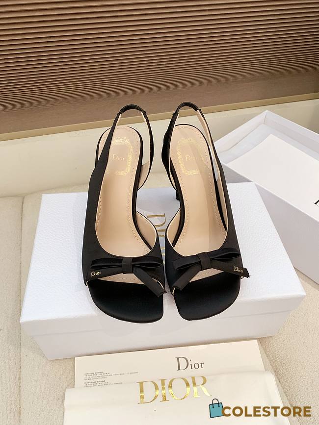 Colestore Dior Bow Heeled Slingback Sandal Black Embroidery fabric Lambskin 7.5 cm - 1