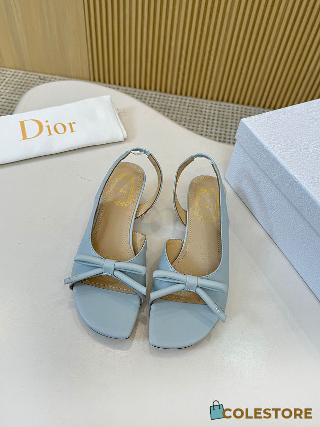 Colestore Dior Bow Heeled Slingback Sandal Bleu Ciel Lambskin 4cm - 1