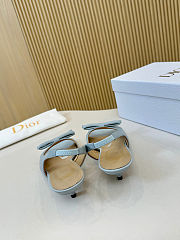 Colestore Dior Bow Heeled Slingback Sandal Bleu Ciel Lambskin 4cm - 5