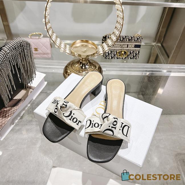 Colestore Dior J'Adior Heeled Slide Black Embroidered Cotton 3.5cm - 1