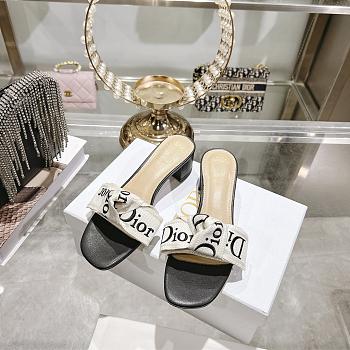 Colestore Dior J'Adior Heeled Slide Black Embroidered Cotton 3.5cm