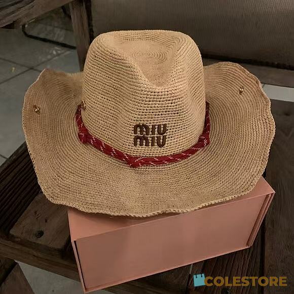 Colestore Miu Miu Raffia hat Beige/Burgundy - 1