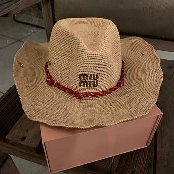 Colestore Miu Miu Raffia hat Beige/Burgundy