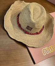 Colestore Miu Miu Raffia hat Beige/Burgundy - 4