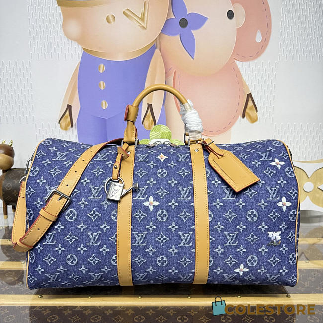 Colestore Louis Vuitton Keepall Bandoulière 50 Blue Monogram Denim Flowers 50 x 29 x 23 cm - 1