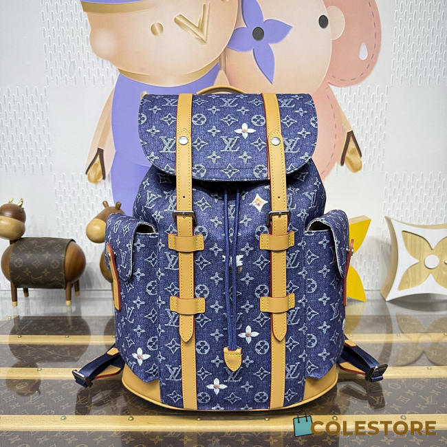 Colestore  Louis Vuitton Christopher MM Monogram Heritage Blue Monogram Flowers Denim 38 x 44 x 12.5 cm - 1