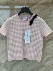 Colestore Dior Dioriviera Short-Sleeved Top featuring a Vichy motif and a black grosgrain bow Pink - 6