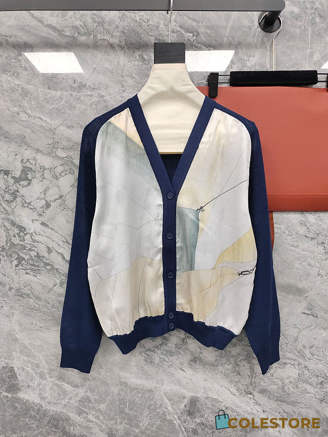 Colestore Loro Piana Libeccio Cardigan  Silk Blue Navy/Ivory Sky - 1
