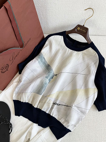Colestore Loro Piana Libeccio Top  Silk Blue Navy/Ivory Sky
