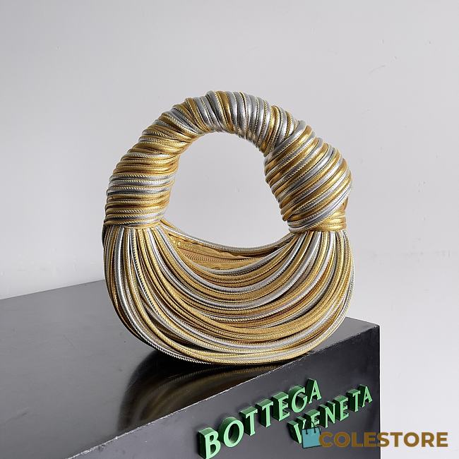 Colestore Bottega Veneta Tubular Laminated Lambskin Mini Jodie Gold Silver 23x28x8cm - 1