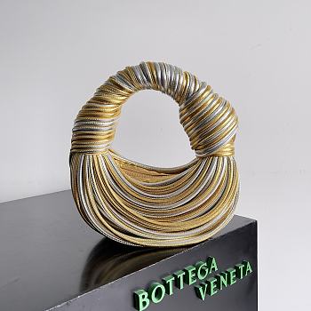 Colestore Bottega Veneta Tubular Laminated Lambskin Mini Jodie Gold Silver 23x28x8cm