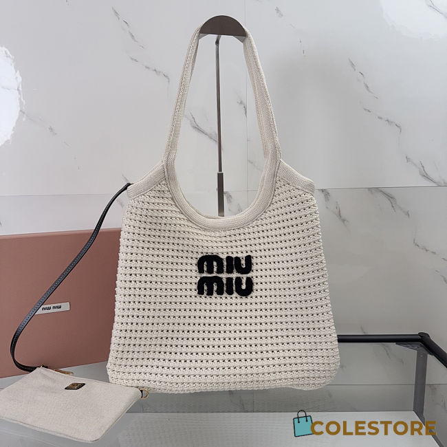 Colestore Miu Miu Ivy raffia-effect woven tote bag Chalk White/Black 35 x 40 cm - 1