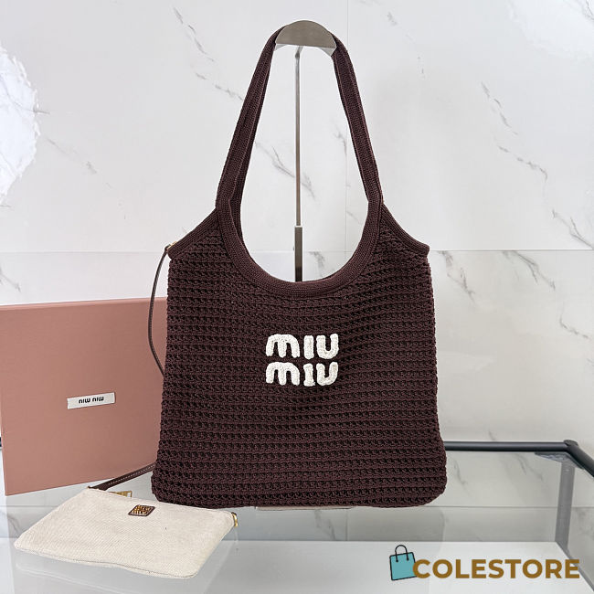 Colestore Miu Miu Ivy raffia-effect woven tote bag Chalk Cocoa/Chalk White 35 x 40 cm - 1