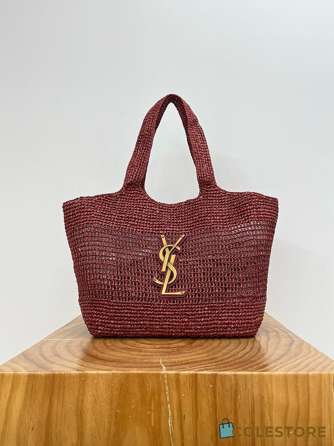 Colestore YSL ICARE medium in raffia ROUGE CABERNET 31–46 x 28 x 5–15 cm - 1