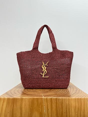 Colestore YSL ICARE medium in raffia ROUGE CABERNET 31–46 x 28 x 5–15 cm
