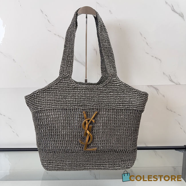 Colestore YSL ICARE medium in raffia Dark Grey 31–46 x 28 x 5–15 cm - 1