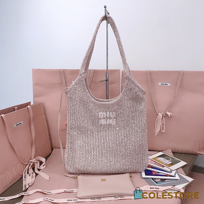 Colestore Miu Miu Ivy Sequin Mesh bag Powder Pink 40x35cm  - 1