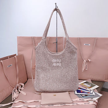 Colestore Miu Miu Ivy Sequin Mesh bag Powder Pink 40x35cm 
