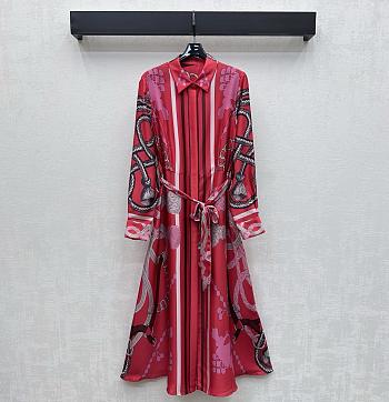 Colestore Hermes Rope Print Silk Belted Dress Pink