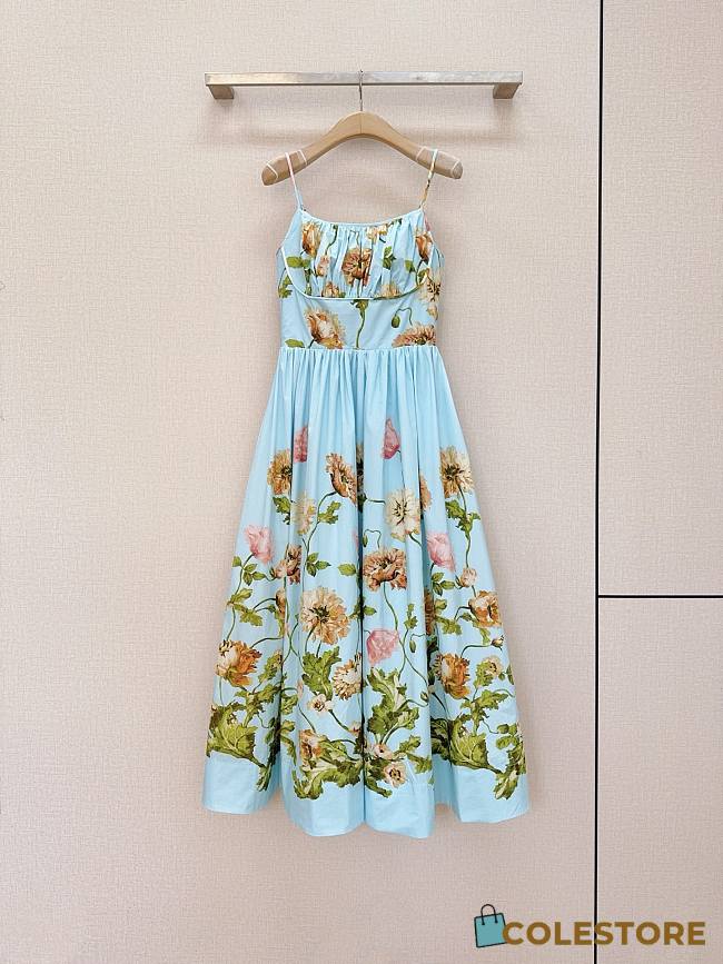Colestore Cara Cara  Alba Floral Cotton Midi-Dress Lockwood Flora Sky - 1