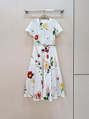 Colestore Oscar de la Renta Cap Sleeve Mixed Botanical Cotton Poplin Dress - 1