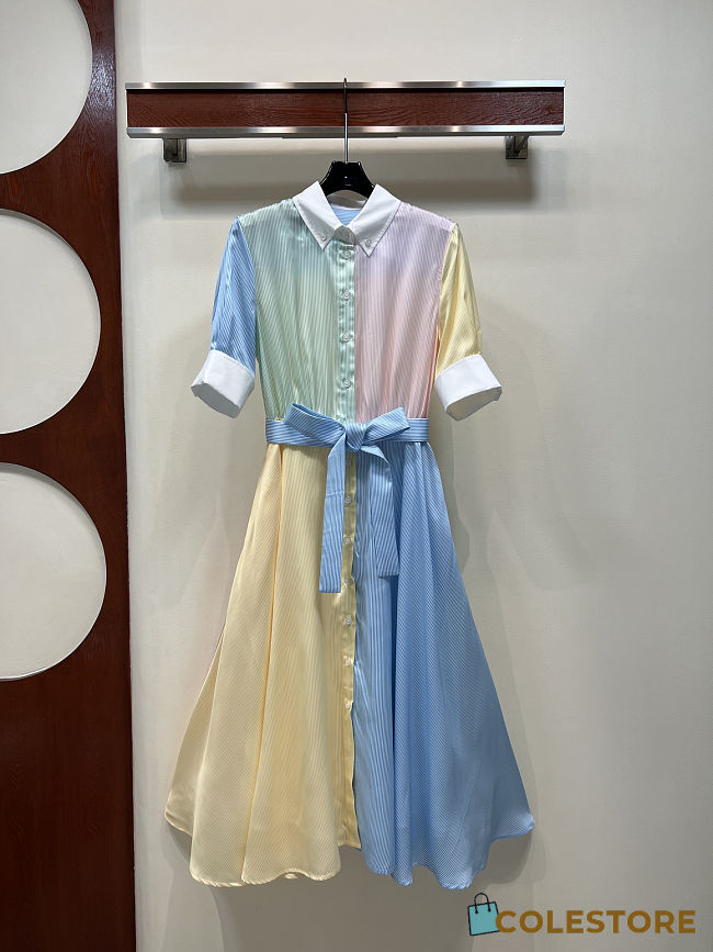 Colestore  Dior Dioriviera Mid-Length Belted Shirtdress Multicolor D-Stripes Silk Twill - 1