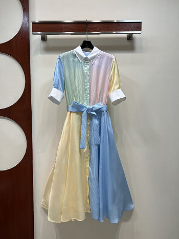 Colestore  Dior Dioriviera Mid-Length Belted Shirtdress Multicolor D-Stripes Silk Twill
