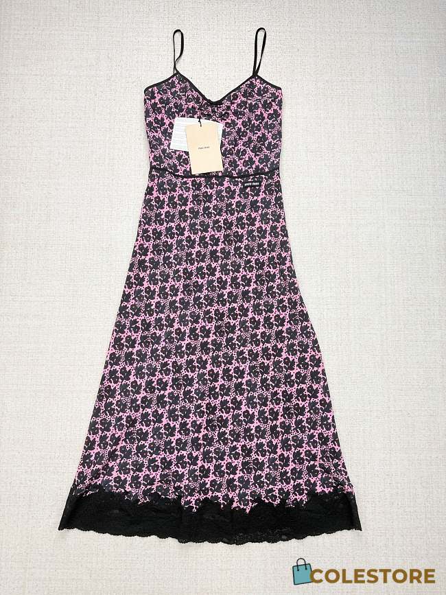 Colestore  Miu Miu Pink/black Crêpe De Chine Dress - 1