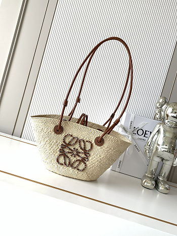 Colestore Loewe Small Anagram basket bag in iraca palm and calfskin Natural/Tan 34 x16.5 x13 cm