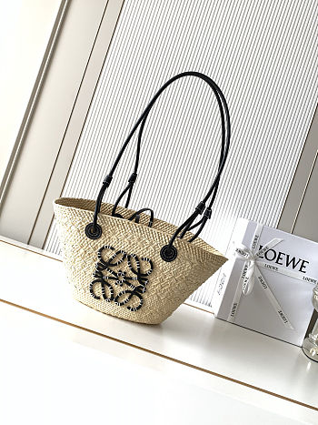 Colestore Loewe Small Anagram basket bag in iraca palm and calfskin Natural/Black 34 x16.5 x13 cm