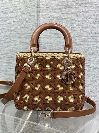 Colestore Dior Medium Lady Dior Bag in Natural Rattan & Brown Matte Calfskin Cannage 24cm