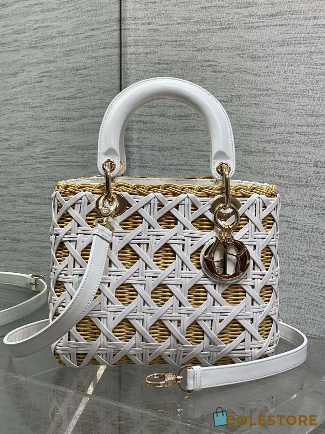 Colestore Dior Medium Lady Dior Bag in Natural Rattan & White Matte Calfskin Cannage 24cm - 1