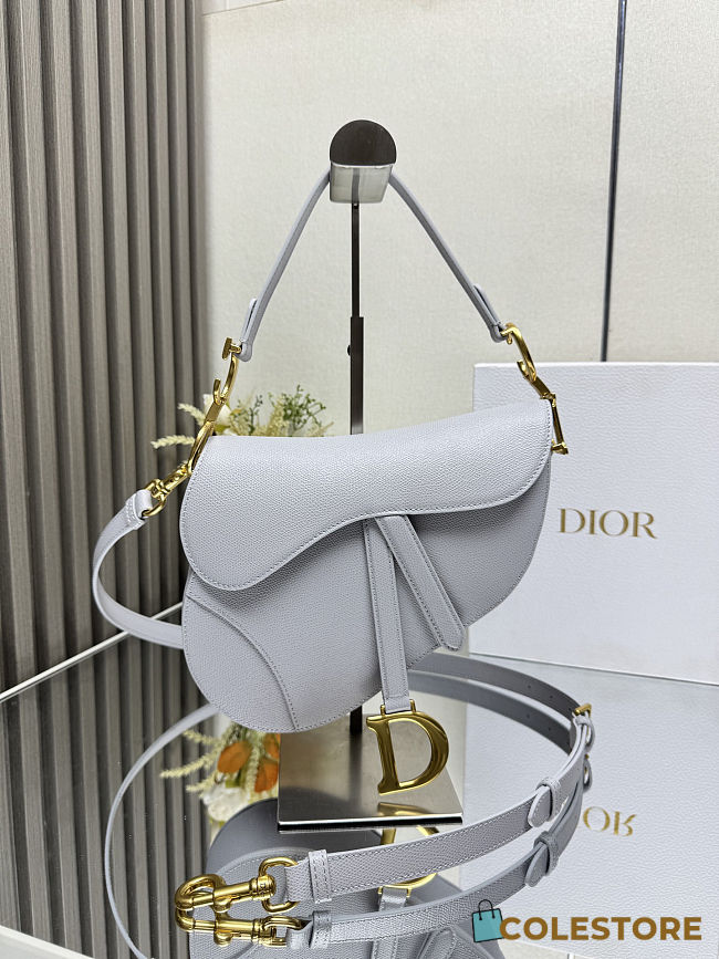 Colestore Dior Saddle Bag with Strap Cloud Grey Grained Calfskin 25.5 x 20 x 6.5 cm - 1