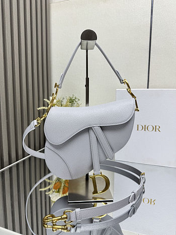 Colestore Dior Saddle Bag with Strap Cloud Grey Grained Calfskin 25.5 x 20 x 6.5 cm