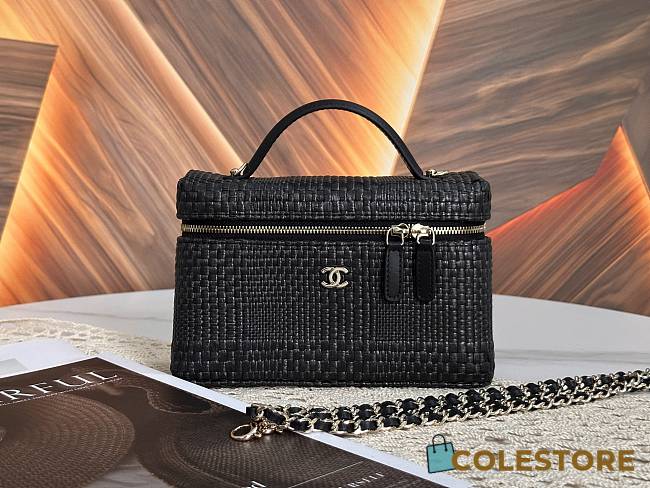 Colestore Chanel Classic Vanity with Chain Braided Raffia & Gold-Tone Metal Black 17 x 19.5 x 5cm - 1