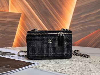 Colestore Chanel Classic Long Vanity with Chain   Braided Raffia & Gold-Tone Metal  Black 9.5 x 17 x 8cm